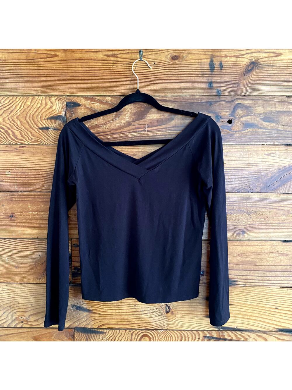 PIECES Black long sleeve off shoulder top